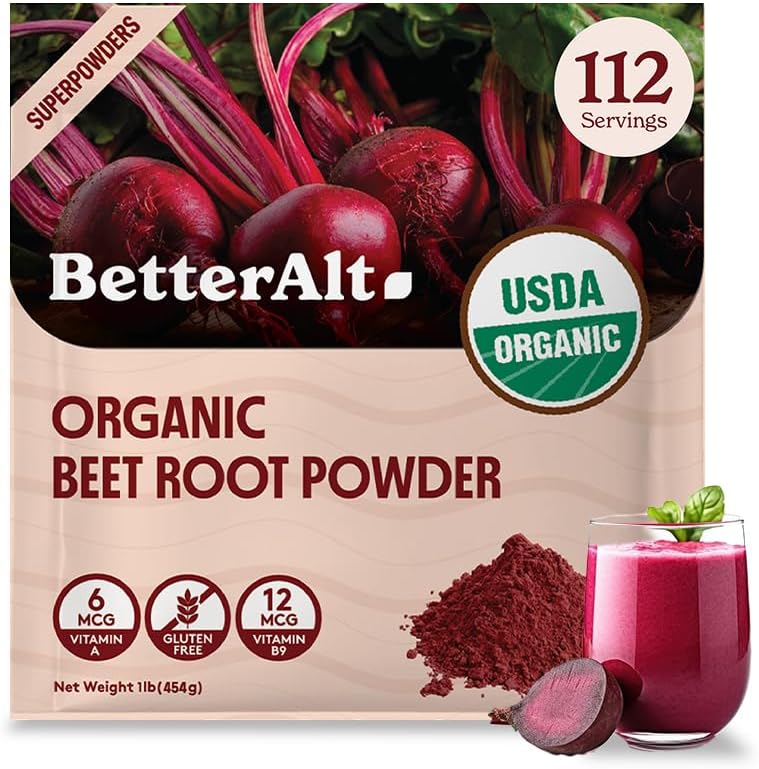 Better Alt Organic Beet Root Powder, USDA Certified - Nitric Oxide Supplement, Beet Juice Powder Superfood for Healthy Heart, Beetroot Supplement, Beetroot Powder - 112 Servings, 1 lb