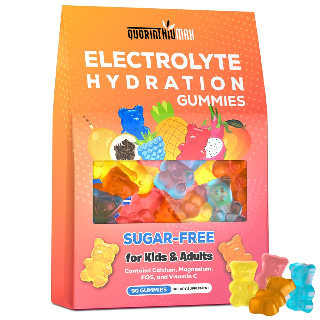 Elektrolyte Gummies Sugar Free | Electrolyte Hydration Energy Gummies for Run & Sports - Energy Chews withuba & Vitamin C for Kids & Yetişkinler, Multipl Mix Flavors, Gluten-Free, 90 Count