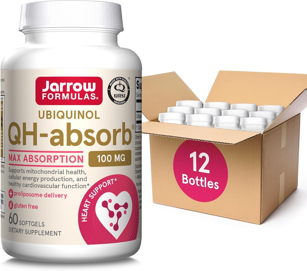 Jarrow Formulas QH-Absorb 100 mg Max Abhidrasyon- CoQ10 Ubiquinol- Up to 60 Servisler (Softgels) - Supports Mitonochdrial Health, Cellular Energy Production & Health Cardiovascular Function, 12 Paket