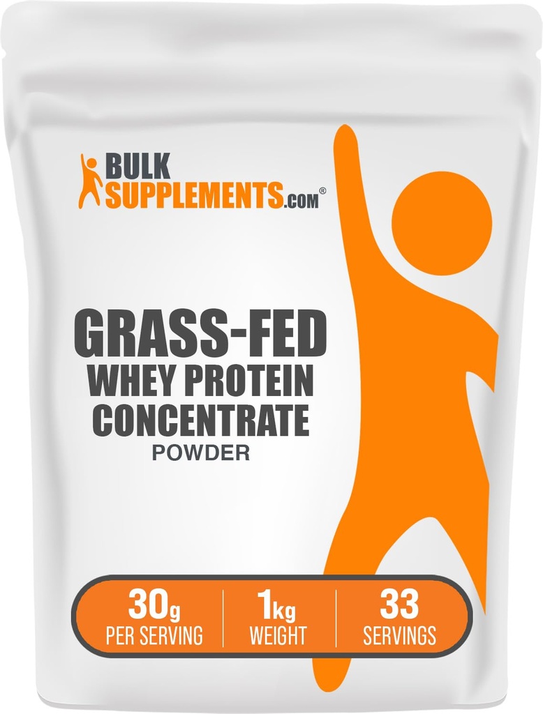 BulkSupplements.com Grass Fed Whey Protein Toz - Whey Protein Yoğun Toz - Unflavored & Gluten Free, 30g per Service, 1kg (2.2 lbs) (Paket of 1)