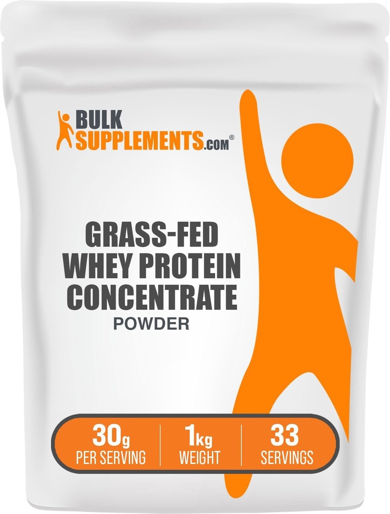 BulkSupplements.com Grass Fed Whey Protein Toz - Whey Protein Yoğun Toz - Unflavored & Gluten Free, 30g per Service, 1kg (2.2 lbs) (Paket of 1)