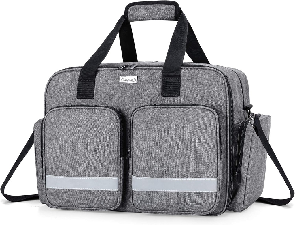 Trunab Medical Bag - Hemşire için İlk Yardım Bağı, Doktor, Paramedi - Ev Bakım Hemşiresi Bag, dizüstü bilgisayarlar için Padded Katmanı ile - Patentli Tasarım - Grey