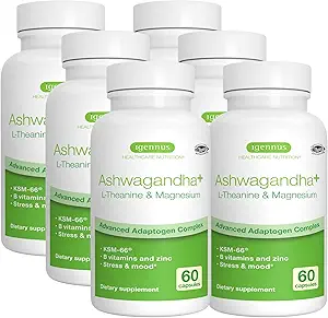 Igennus High Strength Ashwagandha Stress Relief Complex, L-Theanine & Magnezyum & KSM-66 Kök Adaptogens, Metilated B Vitamins, Calm & Sleep Support, Clean Label, 360 Vegan Capsules