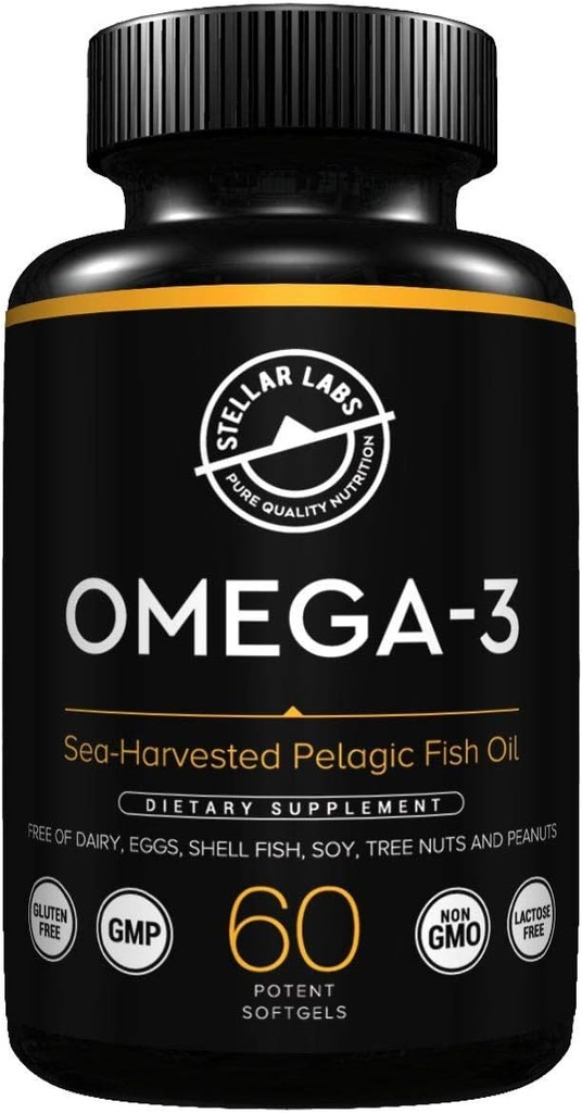 Stellar Labs Omega-3 Fish Oil Supplement - 60 CT LowF UPAP Sertifikalı sertifikalı