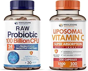 Allsome Wellness Organic Probiyotiks 100 Milyar CFU, Dr Women and Men + Liposomal Vitamin C Capsules (200 Pills 1500 mg Buffered) Yüksek Abvitamin VIT C Sche