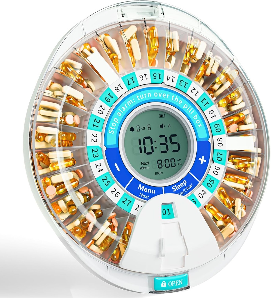 Yaşlı için otomatik Pill yapıştırıcısı, Elektronik Aylık Pill Alarm & Işık ile Organize Edilecek, 28 Gün Akıllı Kilit İlaç Kaynağı, Zamanlı Pill Kaynağı Makinesi Prescriptions & Vitamins