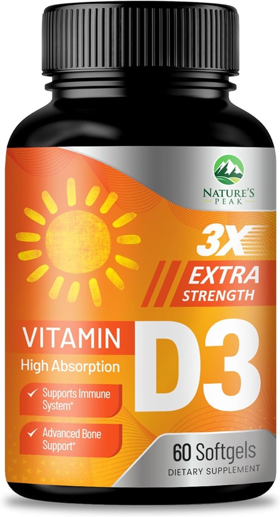 Βιταμίνη D3 5000 IU Softgels (125 mcg) - Επιπλέον δύναμη Βιταμίνες D-3 Συμπλήρωμα διατροφής για οστά, δόντια, μυϊκή υγεία & ανοσοποιητική υποστήριξη, ταχεία απορρόφηση Mini D Softgel, μη ΓΤΟ, χωρίς γλουτένη - 60 κόμης