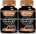 WELLNESS LABSRX Mushroom Supplement Capsules 10:1 Ekstraksiyon, Mushroom Complex Capsules 1000 mg, Lions Mane Supplement with Turkey Tail, Cordyceps, Reishi - 2 Pack