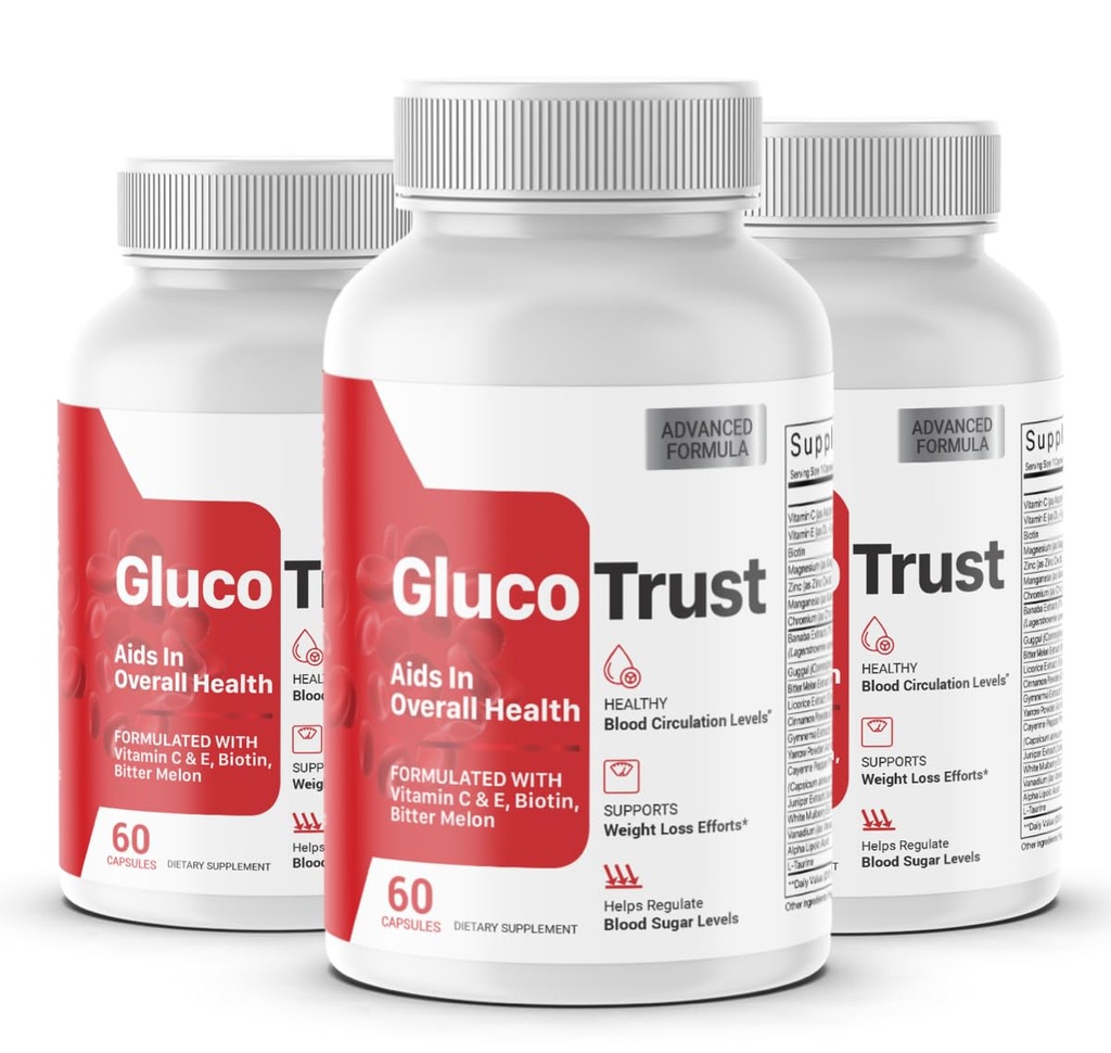 (3 Pack) GlucoTrust Blood Sugar Level Support Supplement–GlucoTrust Supports Healthy Blood Sugar Levels – Includes Bitter Melon Extract, Vanadium, Chromium, Cinnamon (180 Capsules)