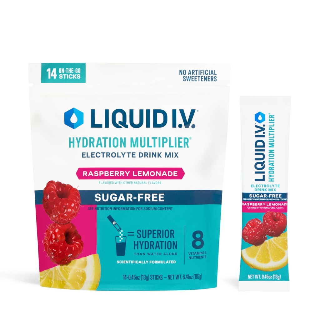 Sıvı I.V.® Hydration Multiplier Sugar-Free - Raspberry Lemonade | Elektrolyte Toz İç Mix | 1 Pack (14 hizmet)