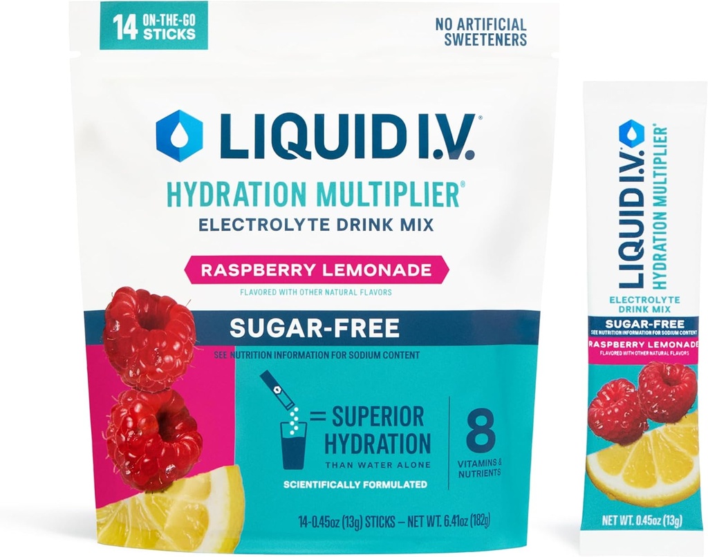 Sıvı I.V.® Hydration Multiplier Sugar-Free - Raspberry Lemonade | Elektrolyte Toz İç Mix | 1 Pack (14 hizmet)
