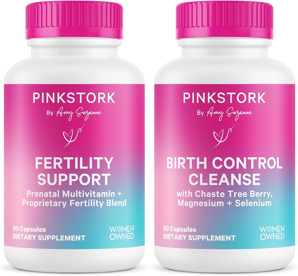 Pink Stork Gebelik Prep & Ferttitude Support – Vitex, Inositol, Folate – Birth Control Cleanse – 2 Pack