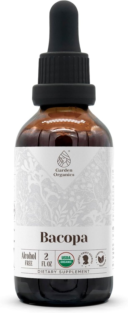 Bacopa USDA Organik | Alkol Özgür Tür, Organik Herbal Drops, Tamam, Rahatlama, Olumlu Bilişsel Etkisi | Tincture 100% Organik Bacopa (Bacopa Monnieri)