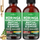 Moringa Supplement Drops - Ashwagandha, Spirulina, Chlorella, Turmeric & Ginger Liquid Barley Grass with Chlorophyll, Matcha, Algae, Vitamin C Antioxidant, Holy Basil, Ceylon Cinnamon - 4fl Oz