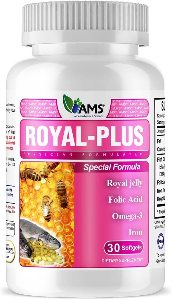 Amerika Medic & Science Royal-Plus (30 softgels) | Kadınlar için Kraliyet Jelly Prenatal Vitaminleri | Balık Yağı ile Demir Supplements ve Folic Asit | Hamilelik için Vital Nutrients