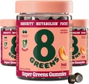 8Greens Supergreens Gummies | Super Greens Toz Superfood Gummy for Metabolism, Immunity & Focus, Digestive Health Enzymes, Organic: Chlorella, Spirulina, Aloe Vera, Peach Flavor, 150 Count