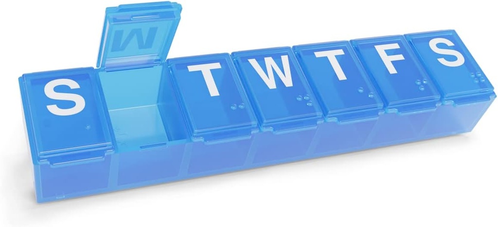 EZY DOSE Weekly (7-Day) Hill Organizer, Medicine Planner, Βιταμίνη Organizer Box, Θήκη για Συμπληρώματα και ιχθυέλαια, Βολικό και εύκολο στη χρήση Μεσαία Διαμερίσματα, Ταξίδι Φιλικό, Μπλε, BPA Δωρεάν