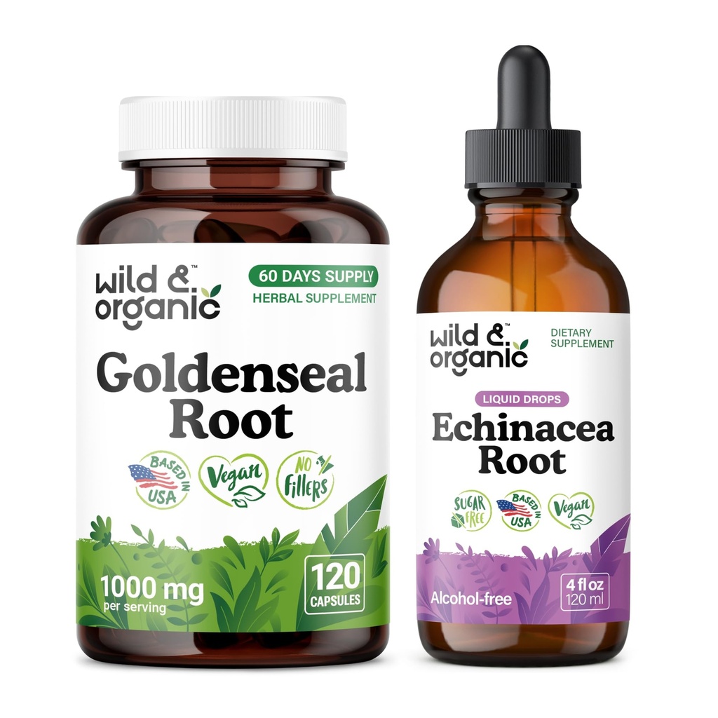 Wild & Organic Goldenseal 120 Capsules & Echinacea Tincture 4 fl oz