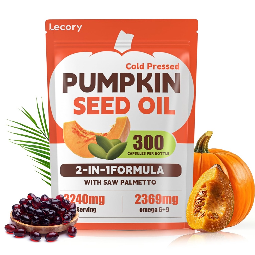 Pumpkin Seed Oil Capsules with Saw Palmetto - 3240mg - 300 Softgels, Cold Pressed, Essential Fatty Acids & Phytosterols, Natural Supplement for Hair Growth, Urinary - Non-GMO