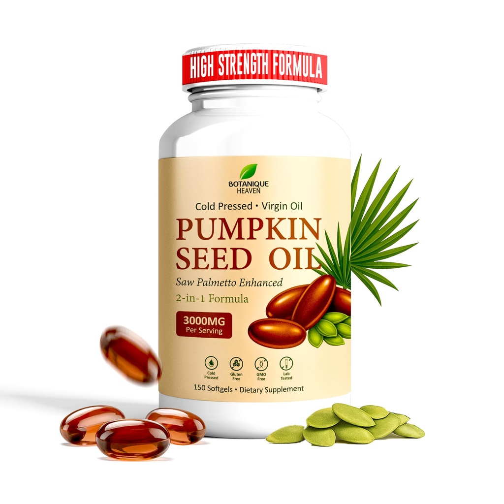 High Strength Pumpkin Seed Oil with Saw Palmetto – 3600mg per Serving – 150 Capsules | Cold Pressed Softgels | Rich in Essential Fatty Acids & Phytosterols | Non-GMO, Gluten Free Daily Supplement