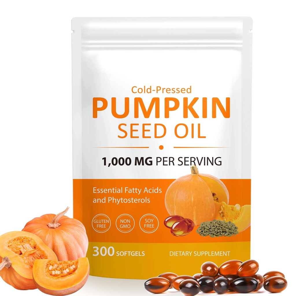 Pumpkin Seed Oil Capsules with Saw Palmetto – Cold-Pressed 1,000 mg per Serving – Daily Wellness Support – Rich in Essential Fatty Acids & Zinc – 300 Softgels