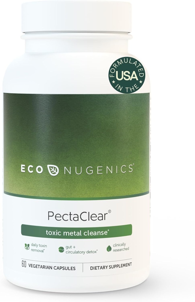 EcoNugenics PectaClear Detox Supplement for Toxic Metal Cleanse – Naturally & Safely Eliminates Toxins for Gut, Liver & Kidney Detox & Repair – Helps with Energy, Weight, Hormone Balance – 60 Capsules