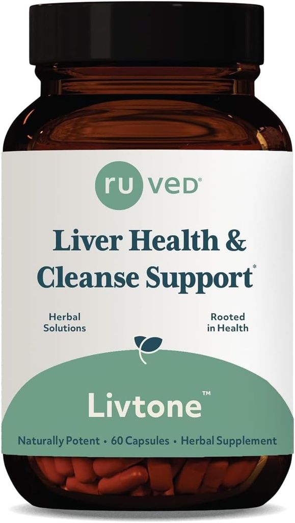 ruved LivTone - Φροντίδα ήπατος, συμπλήρωμα υποστήριξης ήπατος για γυναίκες & άνδρες με Amla, Ανδρογραφία & Picrorhiza, Χάπια με βιολογικά βότανα για φυσικό Detox - 90 κάψουλες (1 Κόμβος)
