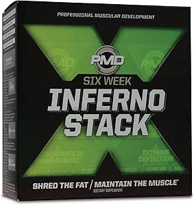 PMD Sports Six Week Inferno Stack - En Güçlü Fat Burner ve CLA Omega Fatty Acid to Lose Fat Hızlı ve Kas Tone - Arsenal X Inferno/120 Liquid Gels, Omega Cuts Elite /180 Softgels