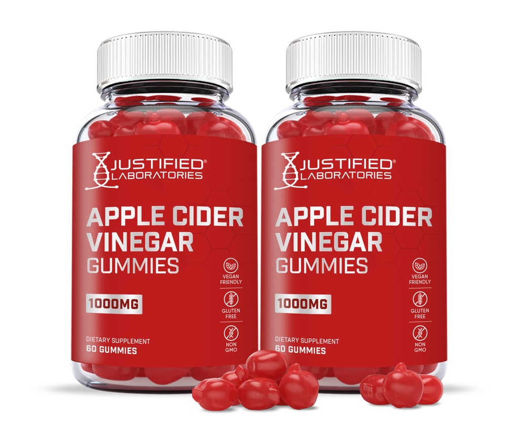 Justified Laboratories (2 Pack) Apple Cider Vinegar Gummies 1000MG ACV with Pomegranate Juice Beet Root B12 120 Gummys
