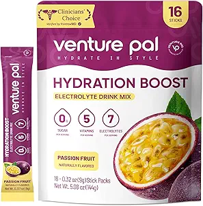 Venture Pal Sugar Free Electrolyte Toz Paketleri - Sıvı Günlük IV Hızlı Hydration & Parti Recovery için Mix | 5 Vitamin & 7 Elektrolytes / Keto Friendly | Non-GMO | sertifikalı Vegan | 16 Sticks