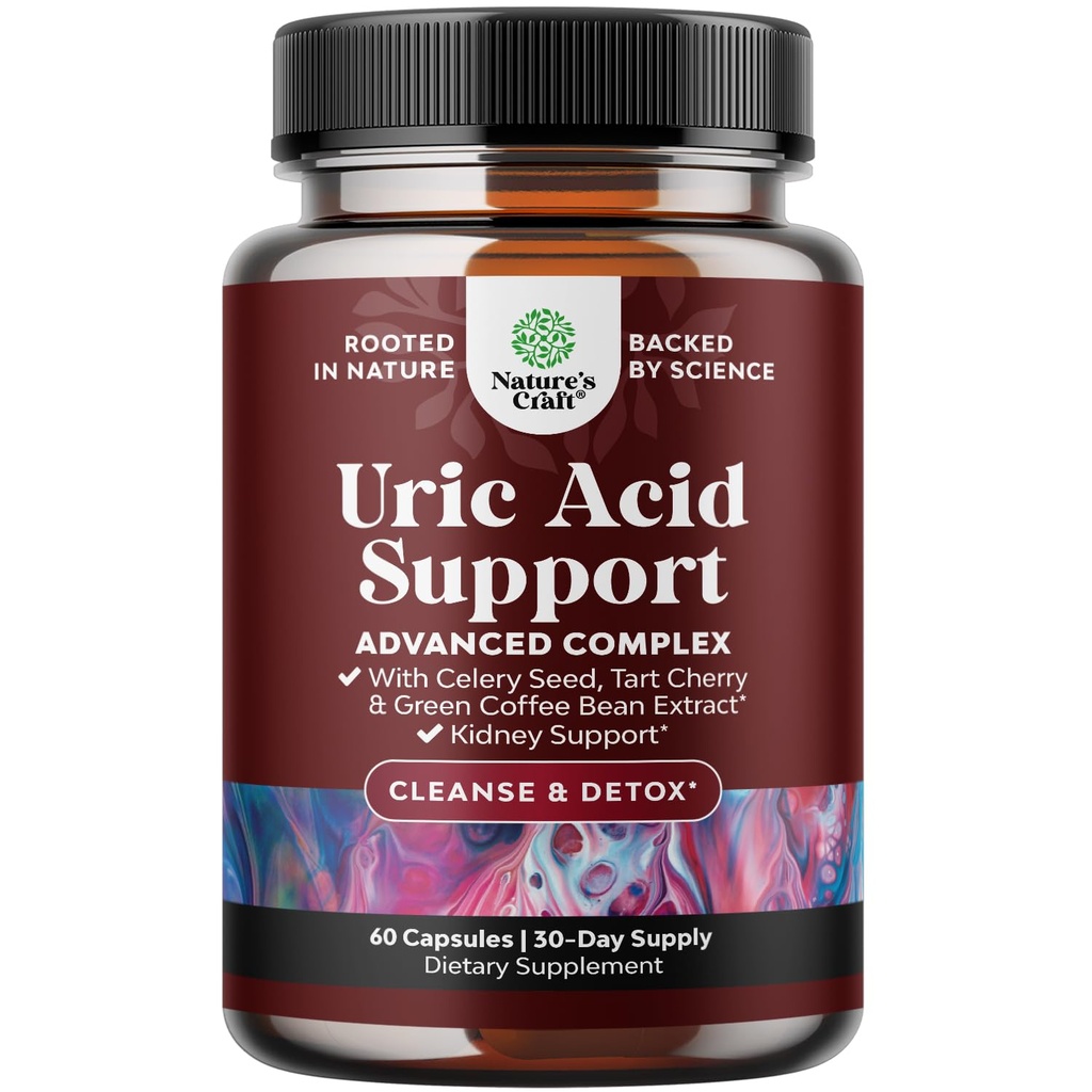 Green Coffee Bean Extract for Uric Acid Cleanse & Detox - Φασόλια καφέ με κουρκουμά, ταρτάρης Cherry & σέλινο Σπόροι για ενήλικες - Καθημερινή Uric Acid Flush για αρθρώσεις Υποστήριξη & Kidney Cleanser – 60 Ct