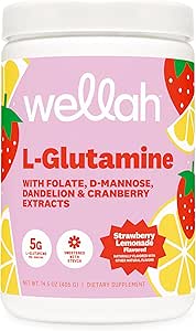 Wellah L-Glutamine Strawberry Lemonade Flavored (50 Servisler) - 5g L-Glutamine Per Service, Stevia ile Tatlılandı