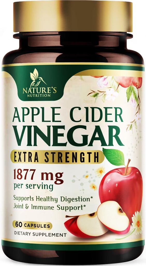 Κάψουλες μηλίτη μήλου 1877mg - Extra Strength Detox & Cleanse με βιταμίνη D & Zinc - Premium χάπια ACV με κοινή φυσική πέψη & ανοσοποιητική υποστήριξη - συμπλήρωμα χορτοφάγων - 60 κάψουλες