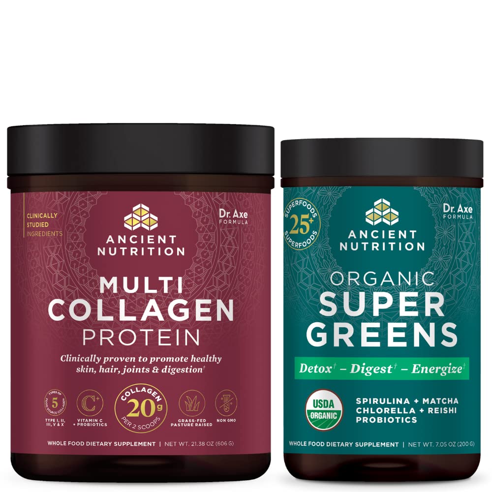 Αρχαία διατροφή Multi Collagen Protein Powder, Άγευστη, 60 σέρβις + Supergreens Powder, Greens Flavor, 25 σέρβις