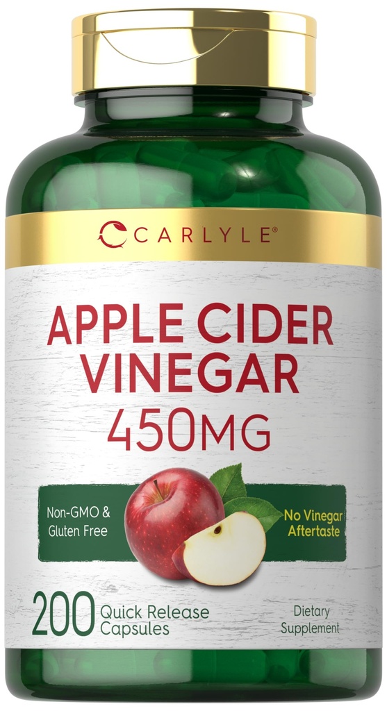 Carlyle Apple Cider Vinegar Capsules | 450mg | 200 Pills | Non-GMO, Gluten Free Supplement