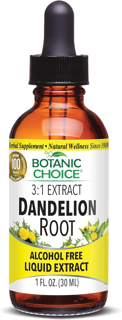 Botanic Choice Dandelion Root, Alkol Free Liquid Extract-Traditional Support for Liver Health, Cleanse toksinler, Aid Digestion-1 Fluid Ounce