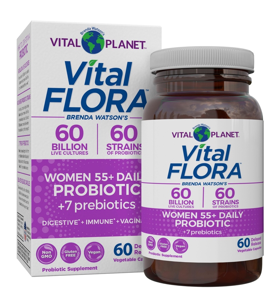 Vital Planet - Vital Flora Γυναίκες Πάνω από 55 Ημερήσιο Προβιοτικό, 60 δισεκατομμύρια CFU, Diverse Strains, Βιολογικά Πρεβιοτικά, Κολπική και Ανοσολογική Υποστήριξη, Πνευστική Υγεία Προβιοτικά για Γυναίκες 60 Κάψουλες