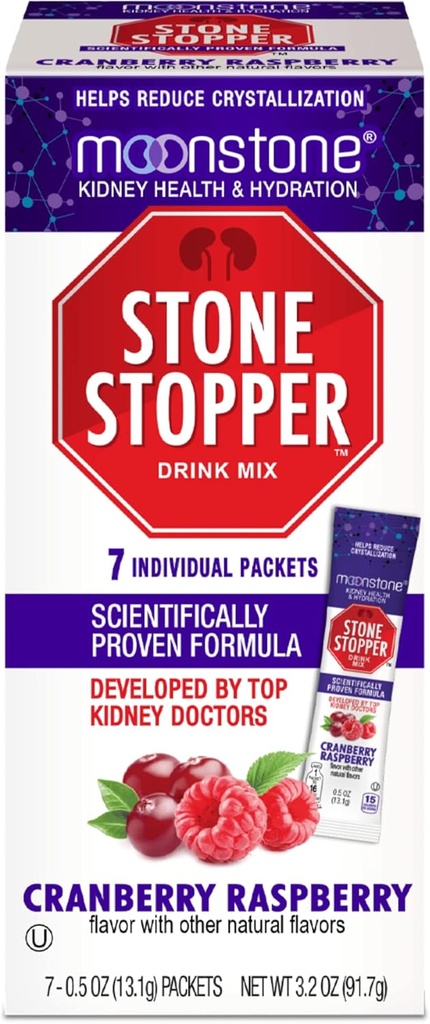Moonstone Kidney Stone Stopper Drink Mix Cranberry Raspberry, Outperforms Chanca Piedra & Kidney Support Supplements, Urologists Tarafından Kidney Stones & improve Hydration, 7 Day Supplys