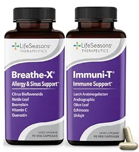 LifeSeasons Brease-X with Immuni-T - Allergy & Sinus Relief Supplement - Υποστηρίζει Sinuses & Nasal Discomfort - Non-Drowsy & Fast-Active - 180 Κάψουλες