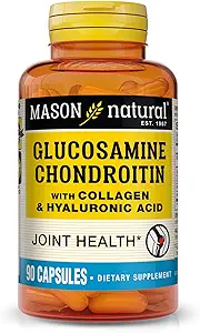 MASON NATURAL Glucosamine Chondroitin with Collagen & Hyaluronic Acid, 45-Day Supply Capsules for Normal Ortak, Hareketlilik, Flexability, & Aging Support, 90 Capsules