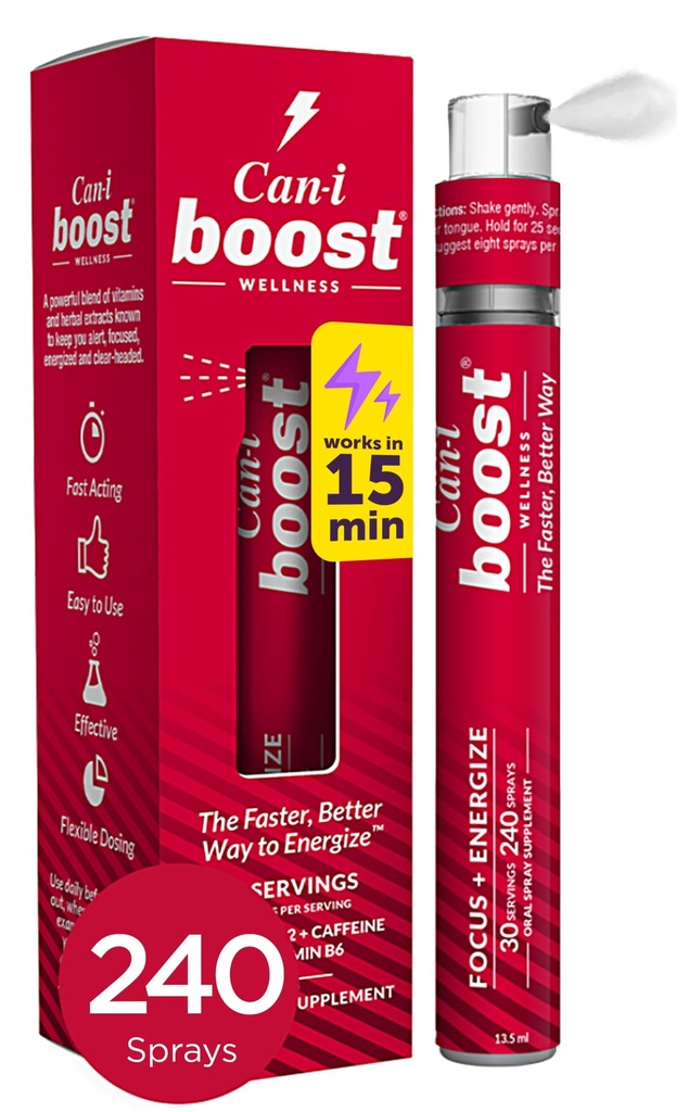Can-i Boost — Fast-Acting Brain Supplement for Memory and Focus – Methylcobalamin B12 Sublingual Spray for Mental Clarity & Energy – Rhodiola Rosea Supplement with Ubiquinol CoQ10 – 30 Servings