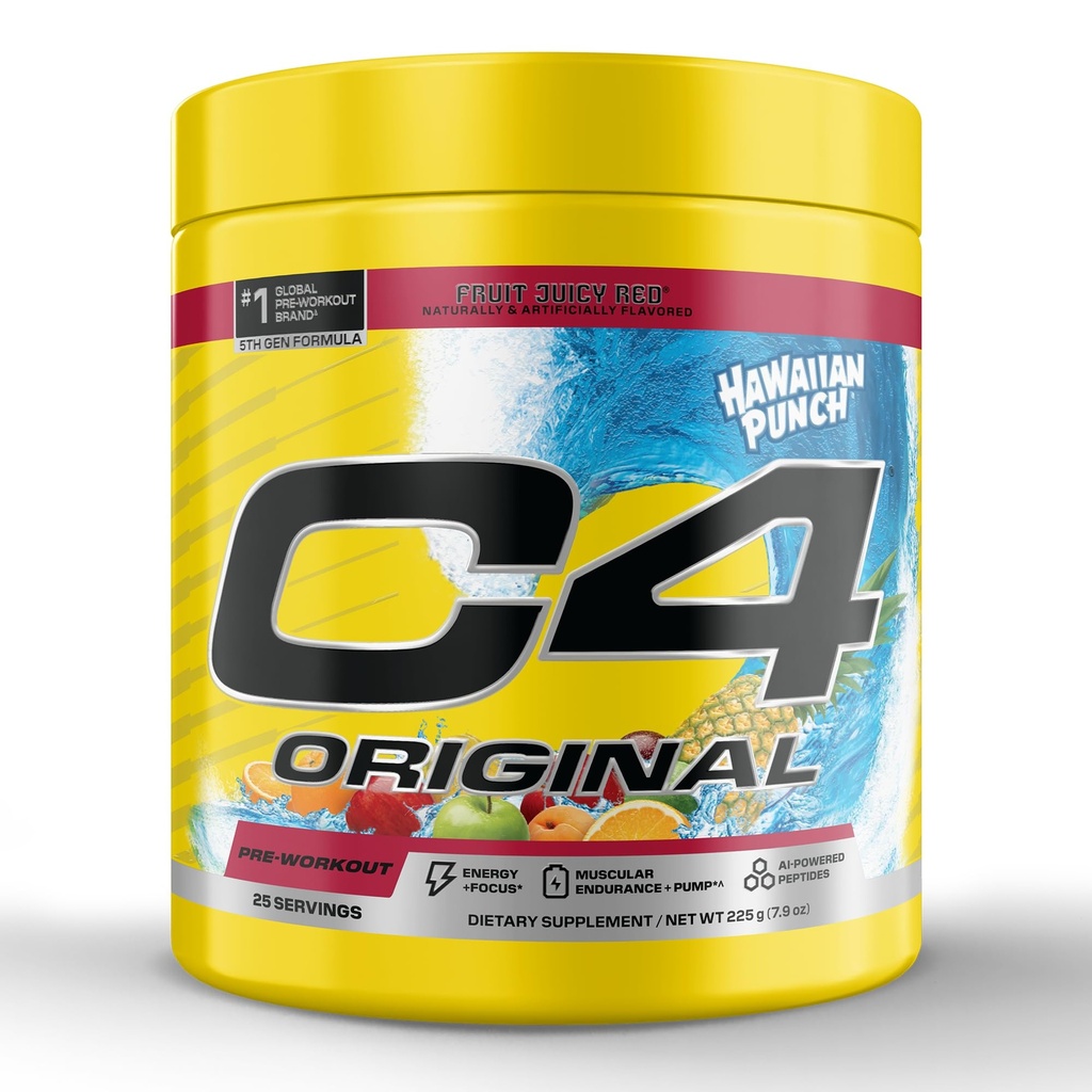 Cellucor C4 Original Pre Workout – Hawaiian Punch - Pre-Workout for Endurance, Focus & Performance with 200mg Caffeine, Beta-Alanine, Creatine Nitrate, L-Arginine & PeptiPump – Sugar Free, 25 Servings