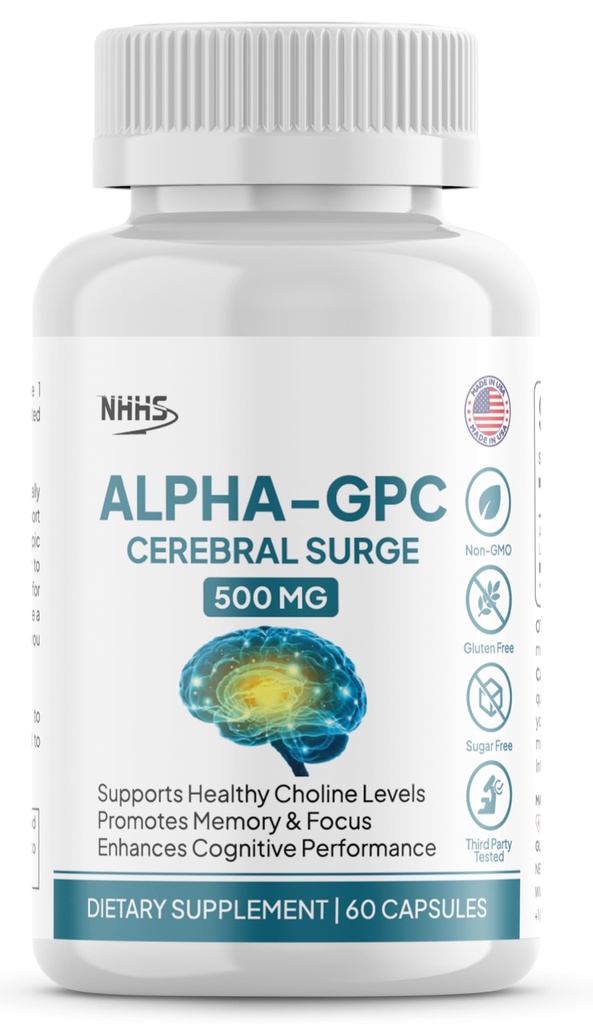 Alpha GPC Cerebral Surge 500 mg – Nootropic Brain Supplement for Men & Women | Bioavailable Choline for Memory, Focus & Cognitive Support | Non-GMO, Gluten Free, 60 Capsules, Made in USA