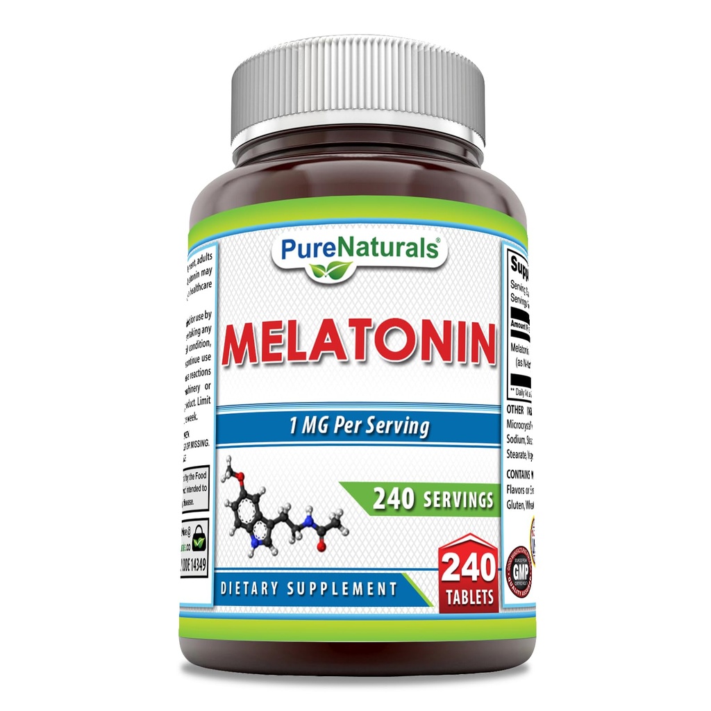 Pure Naturals Melatonin Supplement | 1 Mg Per Serving | 240 Tablets | Non-GMO | Gluten-Free | Made in USA