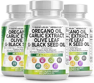 Temiz Nutraceuticals Oregano Oil Garlic Extract Olive Leaf Black Seed Oil - Immune Support & Digestive Health Supplement for Women and Men with Vitamin D3 & çinko - 3Pack