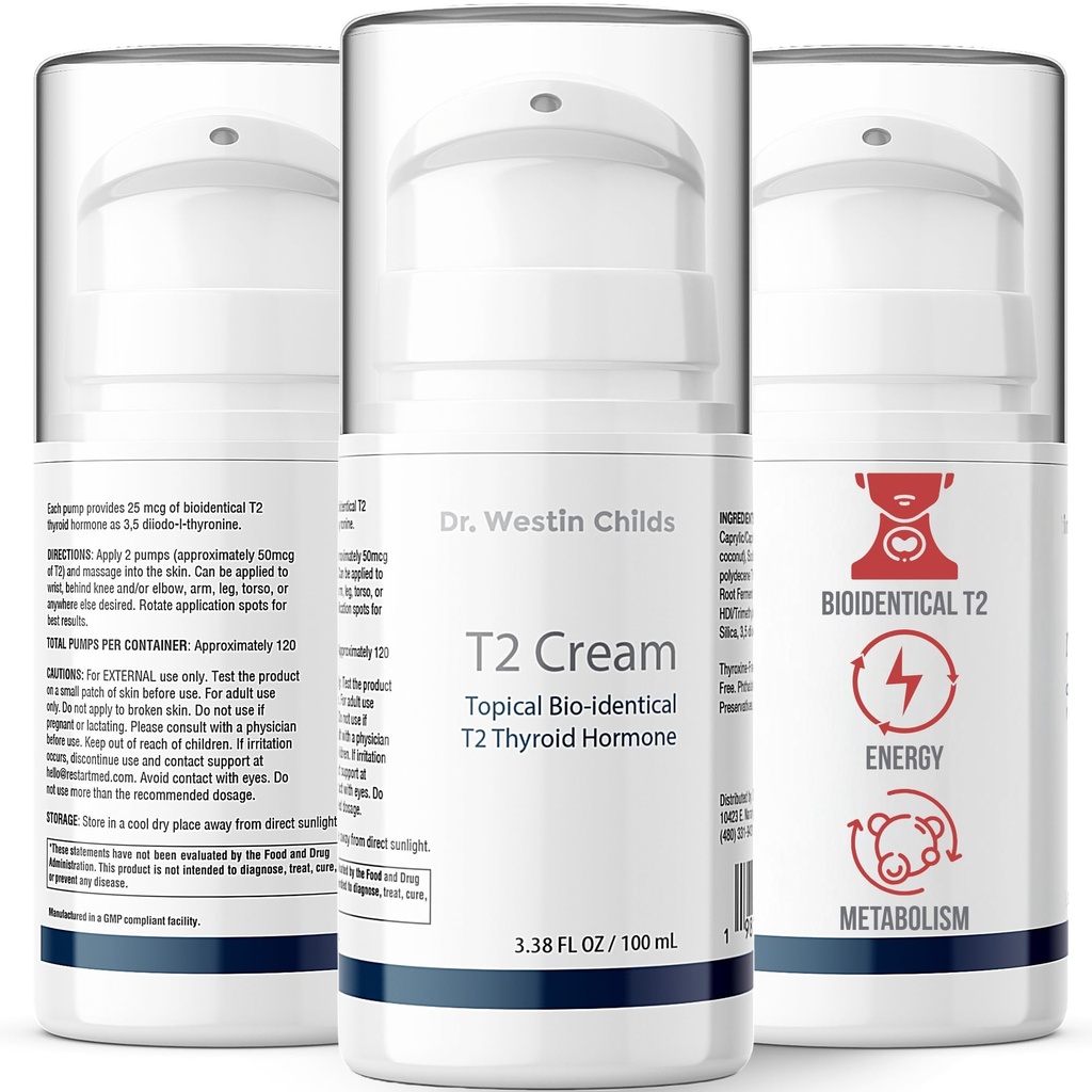 Dr. Westin Childs T2 Cream - T2 Thyroid Support for Women with Bioidentical 3,5 Diiodo-l-thyronine in Lotion Form for Hormone Balance in Hypothyroidism, Hashimoto's, Thyroidecty & Rai, 60 Servings