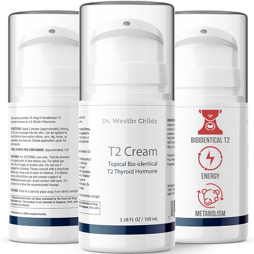 Dr. Westin Childs T2 Cream - T2 Thyroid Support for Women with Bioidentical 3,5 Diiodo-l-thyronine in Lotion Form for Hormone Balance in Hypothyroidism, Hashimoto's, Thyroidecty & Rai, 60 Servings
