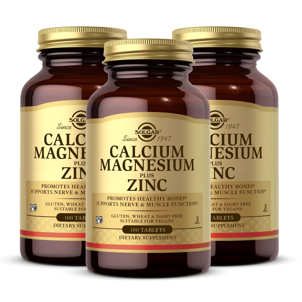 Solgar Calcium Magnesium Plus Ψευδάργυρος, 100 δισκία (πακέτο των 3) - Προάγει υγιή οστά και δόντια - Υποστηρίζει νευρική & μυϊκή λειτουργία - μη-GMO, Vegan, χωρίς γλουτένη, χωρίς γαλακτοκομικά, Kosher - 100 Σύνολο σερβιρίσματος