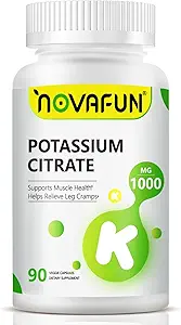Potassium Citrate 1000mg, Potassium Supplement for Leg Cramps, Muscle & Heart Health, Vegan, Non-GMO, Gluten Free, 90 Capsules