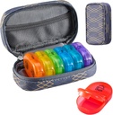 Serfeymi Weekly Travel Pill Organizer 2 Times A Day AM PM Yükseltd Rainbow Pill Box 7 Day with Portatif Ambalaj Deri Pill Case, Medicine Organizer for Pills, Vitamins, Fish Oils - Lines 01
